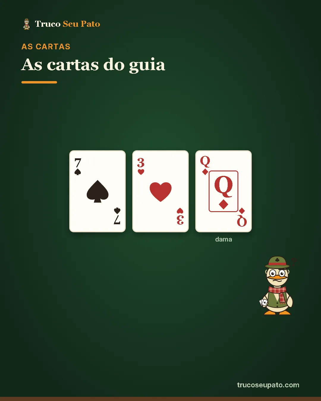 Cartas citadas no guia: 7, 3, dama.