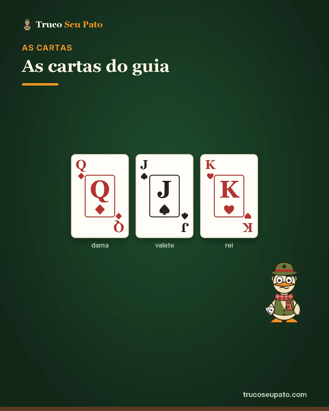 Cartas citadas no guia: dama, valete, rei.